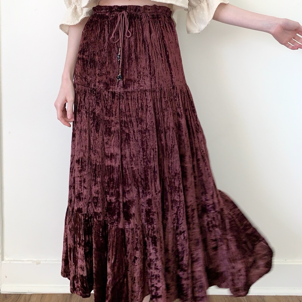 Vintage 90s Brown Velvet Midi Skirt